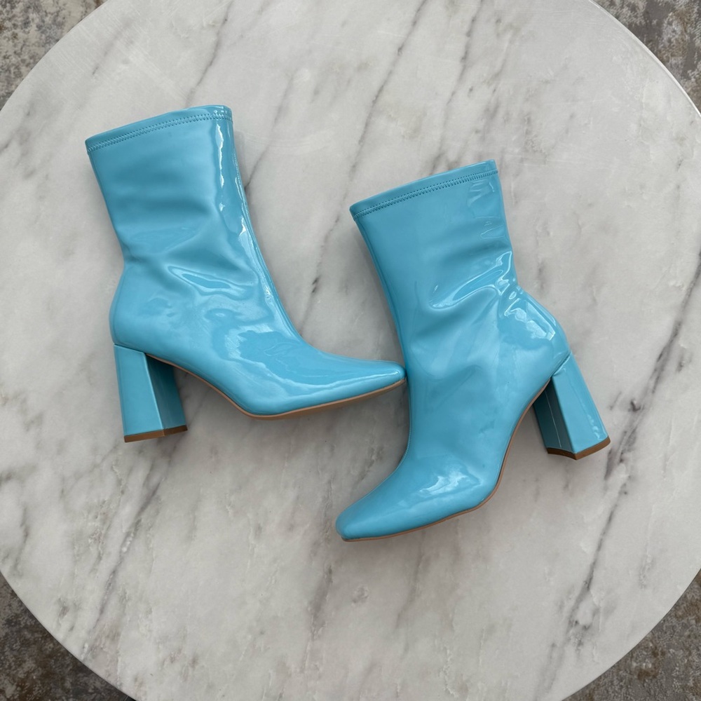 Blue Leather Booties